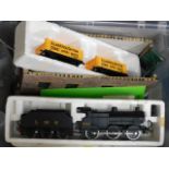 A boxed quantity of model railway related items in