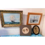 A gilt framed oil of galleon at sea signed Ambrose