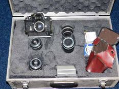 A cased quantity of camera equipment a/f