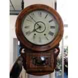 A 19thC inlaid drop dial wall clock 24in high