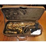 A cased Mayflower saxophone