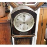 An oak cased grandmother clock, fault to rear door