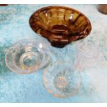 An art deco style glass bowl & three other pieces