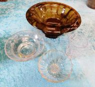 An art deco style glass bowl & three other pieces