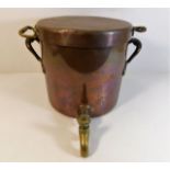 An early 19thC. copper stock pot with brass tap (t