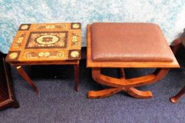 A cross legged stool twinned with a modern inlaid