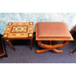 A cross legged stool twinned with a modern inlaid