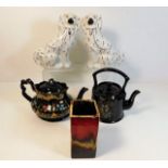 A pair of Staffordshire dogs, two antique enamelle