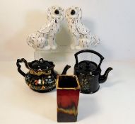 A pair of Staffordshire dogs, two antique enamelle