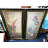Two c.1900 paintings of flowers 35.5in x 13.5in