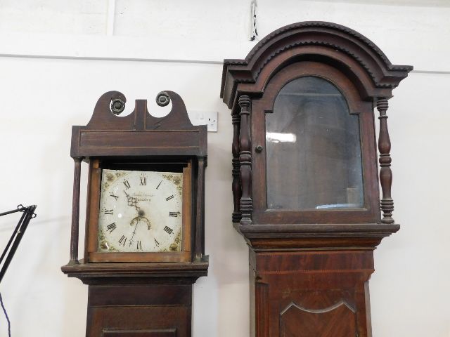 Two longcase clocks a/f 92in high & 81in high respectively, both with dials, one lacking movement an