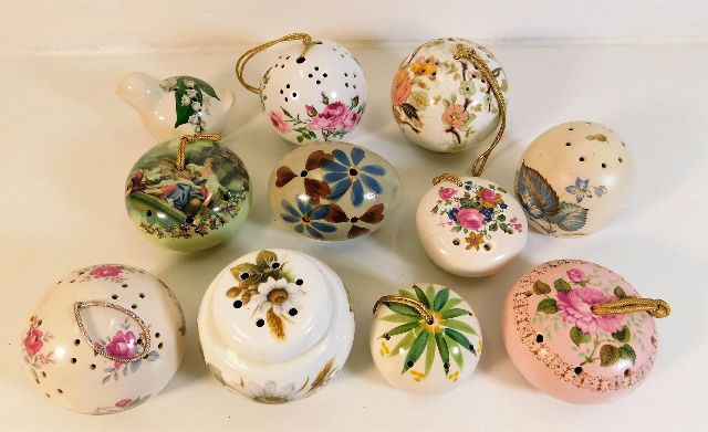 Eleven porcelain pomanders