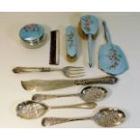Three plated berry spoons & a plated serving set t