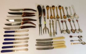 A quantity of flatware items including horn mounte