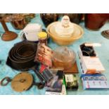 Two cast iron cooking pan & other household sundri
