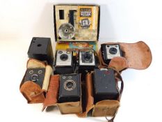 A quantity of box cameras including Brownies, Rex