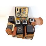 A quantity of box cameras including Brownies, Rex