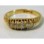 An antique 18ct gold five stone diamond ring appro