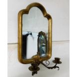 A gilded frame mirror with candle sconces 16in hig