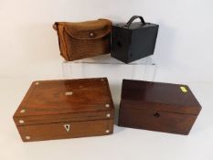 A mahogany tea caddy, one other box & a Brownie bo