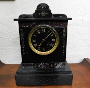 A heavy slate & marble clock 12.75in tall