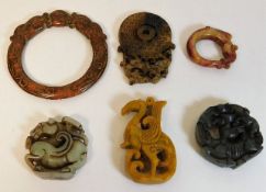 Six Oriental hardstone carvings