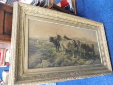 A gilt framed print of cattle a/f