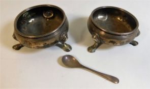 A pair of Georgian silver salts & one spoon 100g