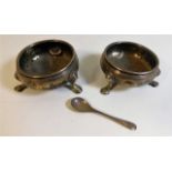 A pair of Georgian silver salts & one spoon 100g