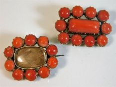 A 19thC. coral mourning brooch twinned with one ot