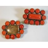 A 19thC. coral mourning brooch twinned with one ot