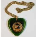 A 9ct gold mounted New Zealand jade heart shaped p