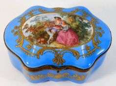 A 19thC. Sevres style porcelain gilt mounted hinge