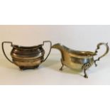 A Chester silver sugar bowl (small dent) twinned w