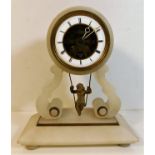 A French alabaster mantle clock with swinging cher