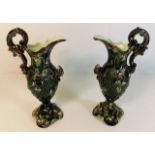 A pair of c.1900 German majolica ewers 8in high