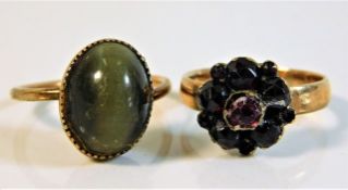 A 19thC. yellow metal ring set with chrysoberyl, s