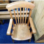 A beech & elm Windsor style armchair believed to h