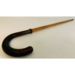 A gents malacca walking cane with crocodile skin h