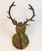 A 19thC. gilt stag head inkwell 6in tall