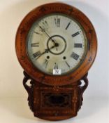 A 19thC. inlaid drop dial wall clock 24in high x 1