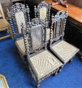 Four oak chairs with carved decor & cane seats
