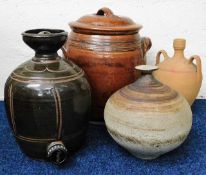 A large studio pottery pot & cover twinned with ot
