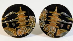 A pair of Japanese style gold & silver overlay gen