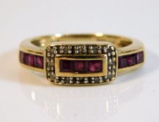 A 9ct gold ring set with diamond & ruby size N 3g