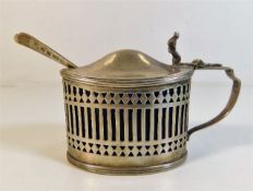 A blue glass lined London silver mustard with non-