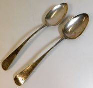 A pair of Georgian Chester silver spoons, monogram