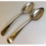 A pair of Georgian Chester silver spoons, monogram