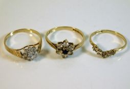 Three 9ct gold CZ rings 3.9g