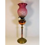 A 19thC. brass & copper rise & fall oil lamp with